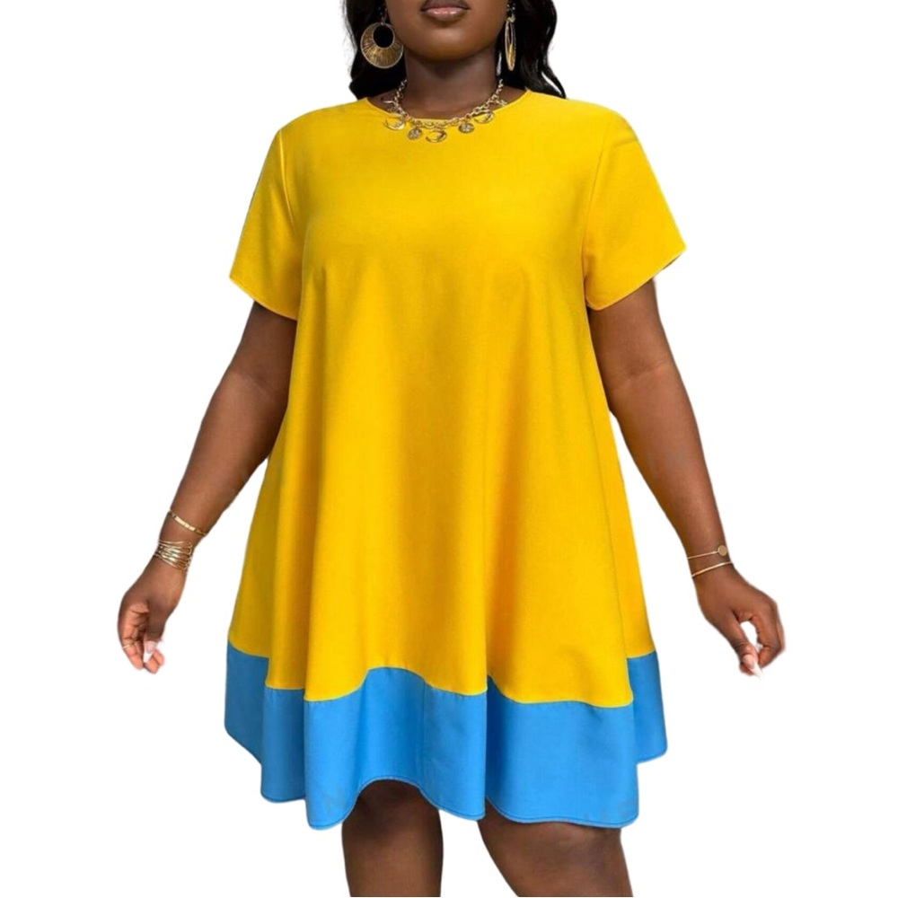 Yellow and Blue Colorblock Mini Dress